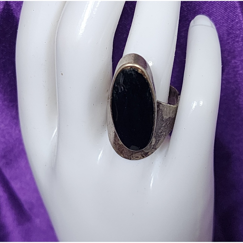 VTG Mexico Taxco 925 Sterling Silver Black Onyx Oval Ring Size 8.25 READ - Picture 8 of 9
